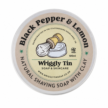 BLACK PEPPER & LEMON SHAVING SOAP - with himalayan salt & white kaolin clay (vegan)