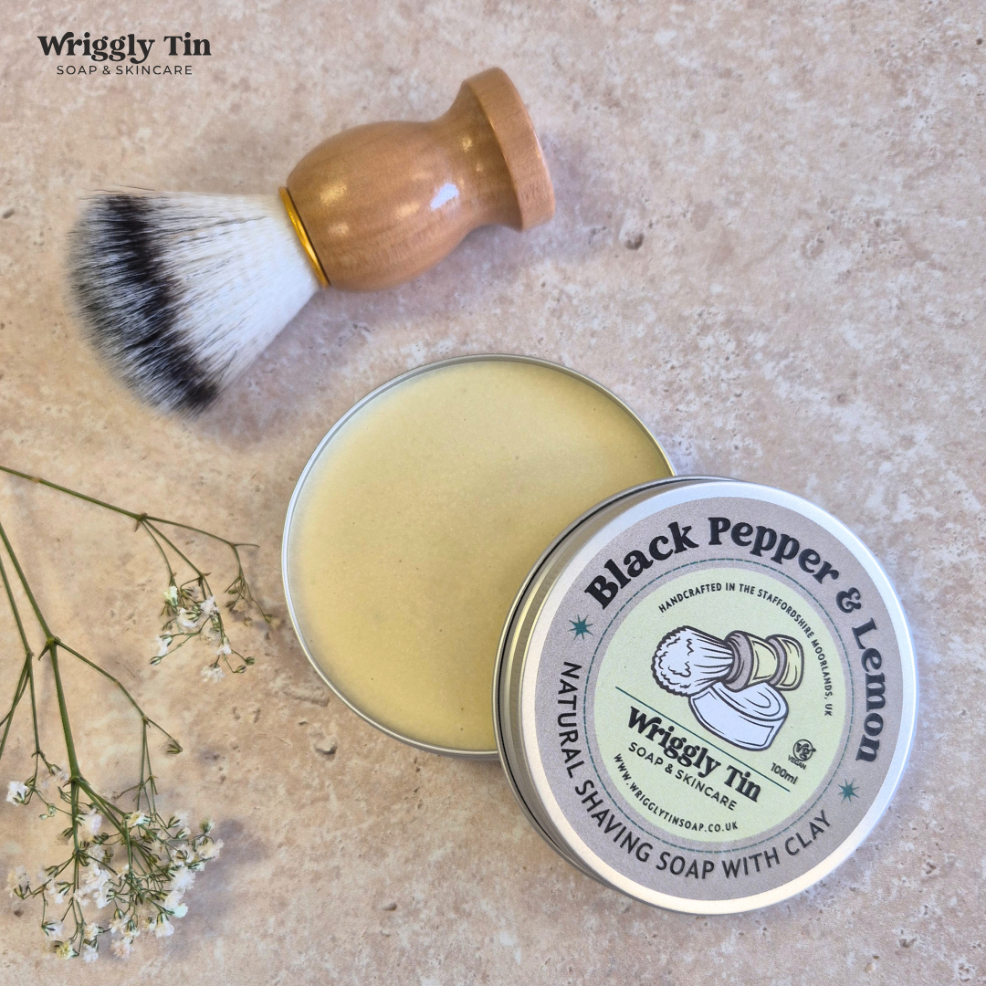 BLACK PEPPER & LEMON SHAVING SOAP - with himalayan salt & white kaolin clay (vegan)