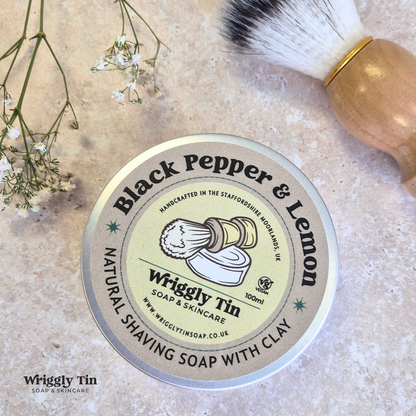 BLACK PEPPER & LEMON SHAVING SOAP - with himalayan salt & white kaolin clay (vegan)