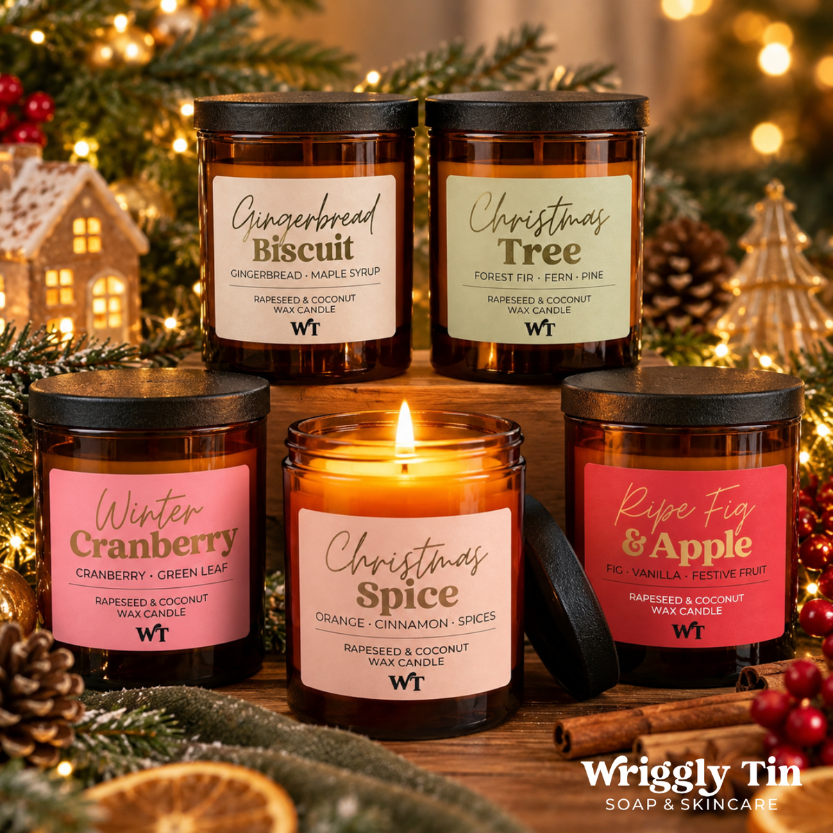 CHRISTMAS CANDLES - Rapeseed + Coconut wax (vegan) approx 30hr burn