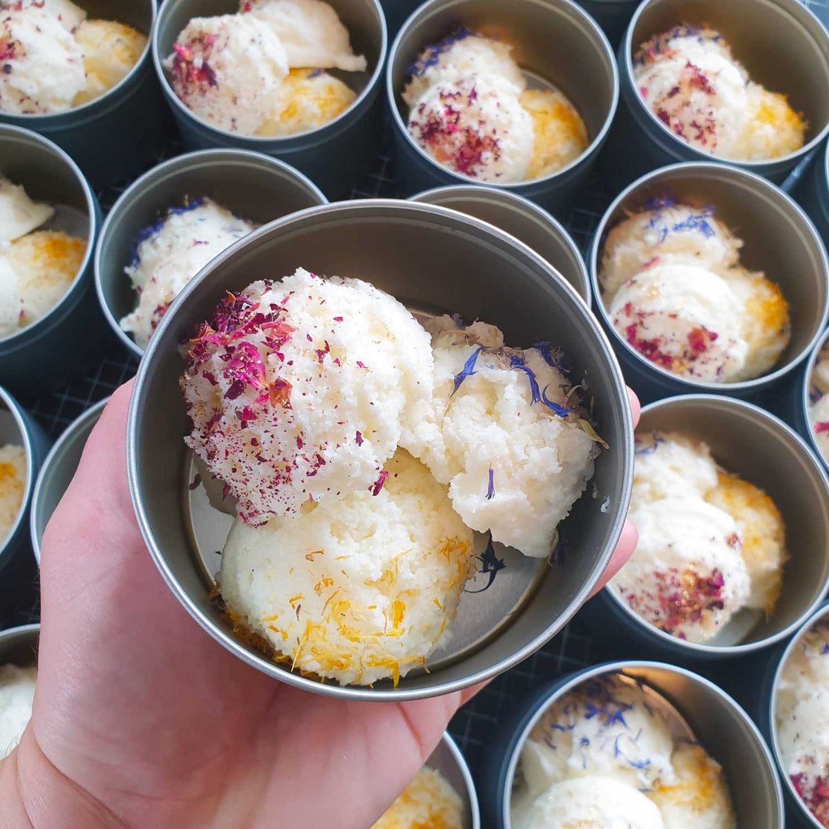 BOTANICAL BATH MELTS - (set of 4 in a tin) with shea & cocoa butter